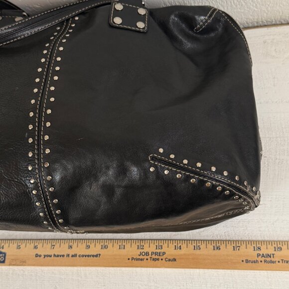 Michael Kors Astor Black Leather Tote Silver Studded Zip Shoulder Bag - Picture 14 of 16